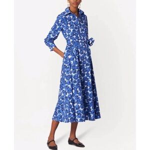 Carolina Herrera cotton Blue and White Floral Long Sleeve self-tie belt Dress